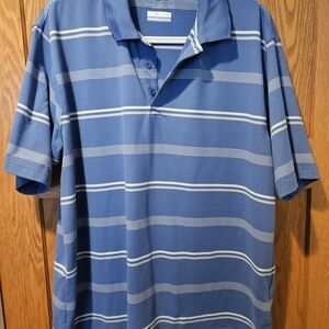 Columbia Omni Shade Blue and White Striped Polo Shirt